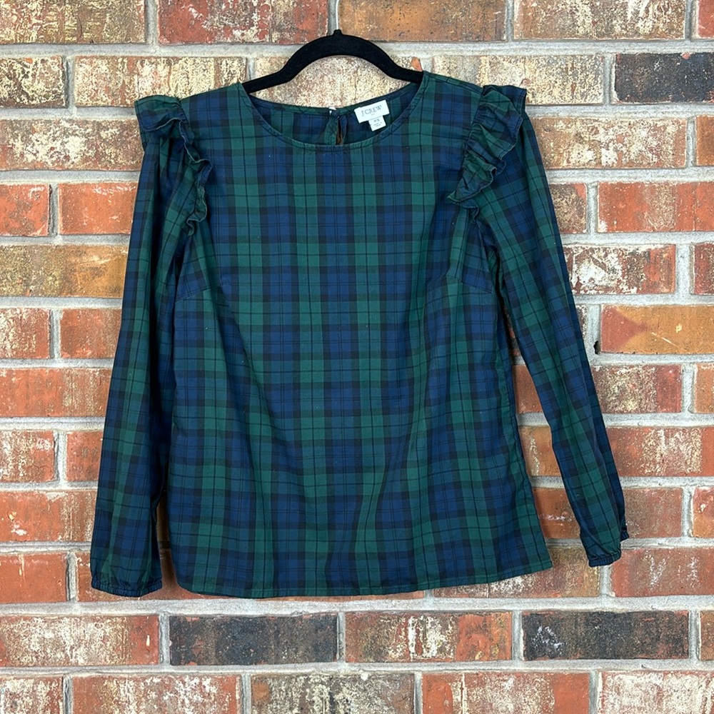 J. Crew Festive Ruffle Cotton Poplin Long Sleeve Blouse Top XS